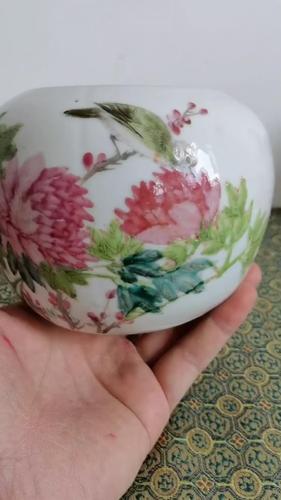 全品清晚期浅绛彩花鸟围棋罐  00116